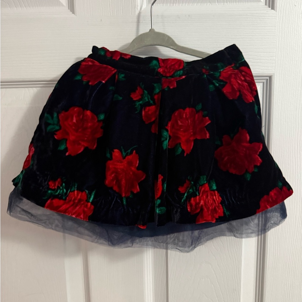 Janie and Jack Red Floral Velvet Skirt